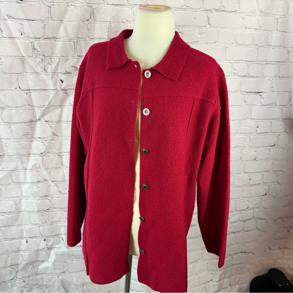 vtg Chico's design sz 2 womens L wool Red Button-Up jacket layering holiday